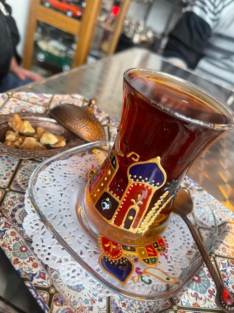 Iraqi tea served in glass cups at Family Café